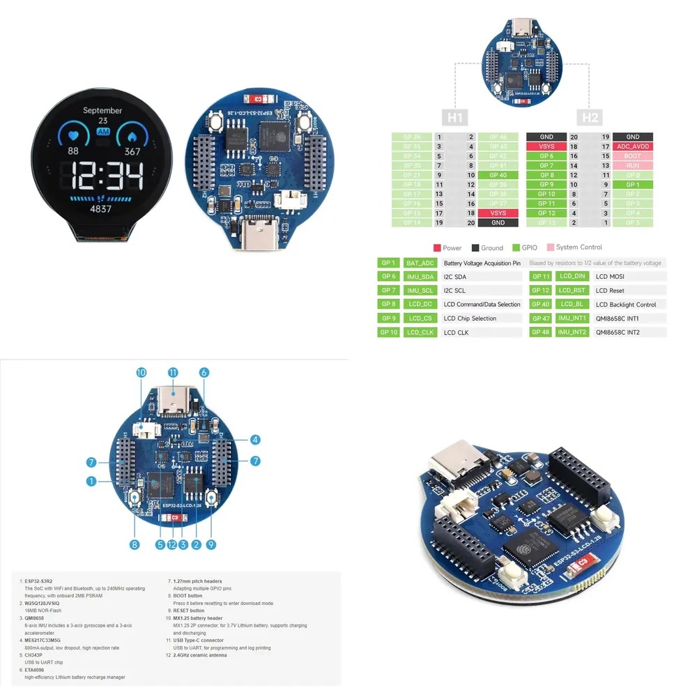 Esp32 S3 - ESP32-S3 LCD ontwikkelbord 1,28 inch IPS